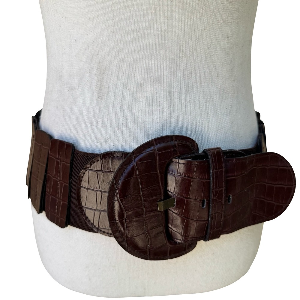 Bebe Vintage 90s Y2K Indie Sleaze Brown Crocodile Embossed‎ Wide Cinch Belt M/L